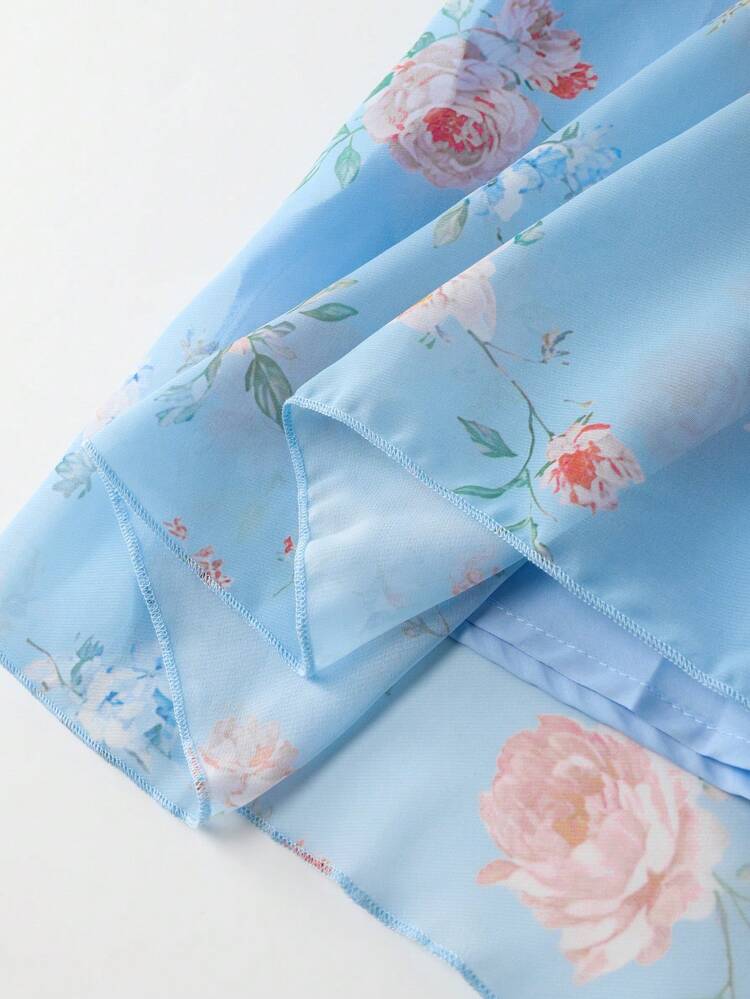 Franclia Chân váy xếp ly bằng vải chiffon họa tiết hoa màu xanh dương dành cho nữ, kiểu dáng suông cạp cao, chất liệu mềm mại, hàng mới về mùa hè 2026. - Màu xanh nhạt - Xem 4