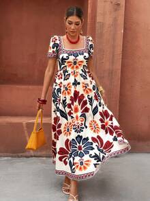 Selianne Women's Sleeveless Print Loose A-Line Dress, Casual Breezy Sexy Boho Holiday Vacation Style, Suitable For Spring/Summer White Floral Beach - Multicolor - View 6