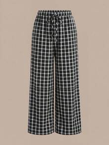 SHEIN BASICS 女款秋季居家休閒長褲 黑白格紋休閒款 - 彩色 - 查看 5