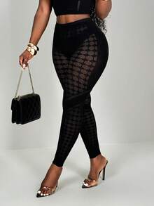 BamGleam Quần legging lưới xuyên thấu khoét rỗng gợi cảm cho nữ - màu đen - Xem 7