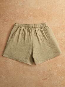 VENTUSAIL Pantalones cortos casuales de vacaciones para hombre, de unicolor, de algodón y lino con cordón, para días festivos - Caqui - Ver 2