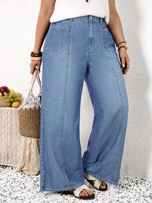 EMERY ROSE EMERY ROSE Plus Size Straight Loose Casual Jeans With Pockets, Versatile For Daily Wear, Summer - Light Wash - View 6