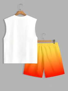 Solurane Island Vacation Style Palm Tree Sunset Ombre Casual Print Men's Standard Fit Tank Top Set - White - View 5
