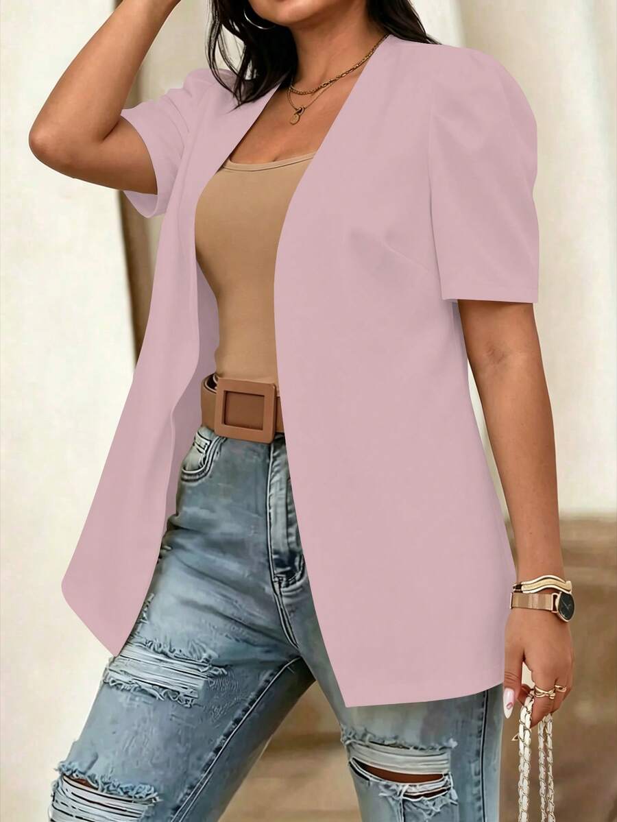 SHEIN Clasi 大码女式休闲简约轻薄西装外套 - 淺粉色 - 查看 1