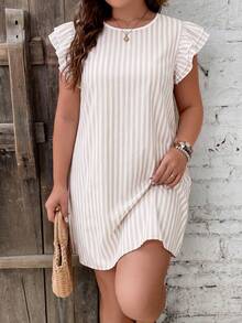 SHEIN Frenchy Plus Size Round Neck Cap Sleeve Ruffle Striped Loose Casual Summer Dress - Multicolor - View 6