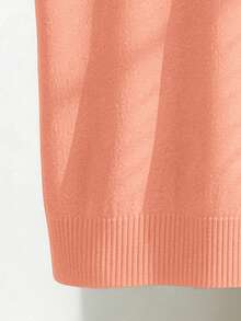 Franclia Women's Spring/Summer White Simple Casual Turndown Collar Raglan Short Sleeve Solid Color Fitted Knit Top, Plus Size - Coral Orange - View 5