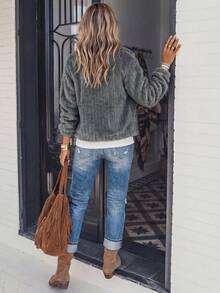 LanaWest Solid Color Front Button Winter Long Sleeve Jacket Fall Cloth For Women - Dark Grey - View 3