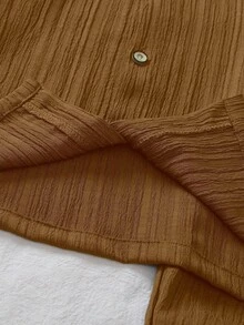 SHEIN Streecool Kids 小男孩2件組休閒韓風短袖襯衫與慢跑長褲套裝，適合春夏季日常穿著 - 棕色 - 查看 7