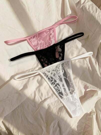 Lullawish 3 chiếc/Bộ Quần lót dây ren gợi cảm cho nữ (Đa màu)