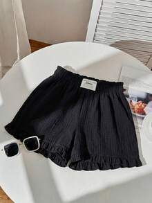Comfortcana Set 3 Potong Celana Pendek Wanita Kasual Warna Polos dengan Tekstur dan Detail Ruffle di Bagian Bawah - MultiWarna - View 7