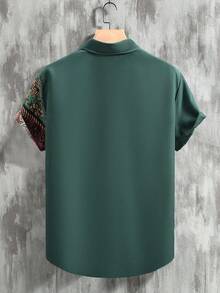 Manfinity Homme Áo sơ mi nam cỡ lớn in hoa, tay ngắn, cài một hàng khuy, kiểu dáng thường ngày. - màu xanh lá - Xem 2