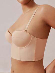 Veilyse Áo croptop cúp ngực không dây màu be dành cho nữ - Dây đeo có thể tháo rời, thích hợp mặc đi nghỉ mát. - Màu be - Xem 5