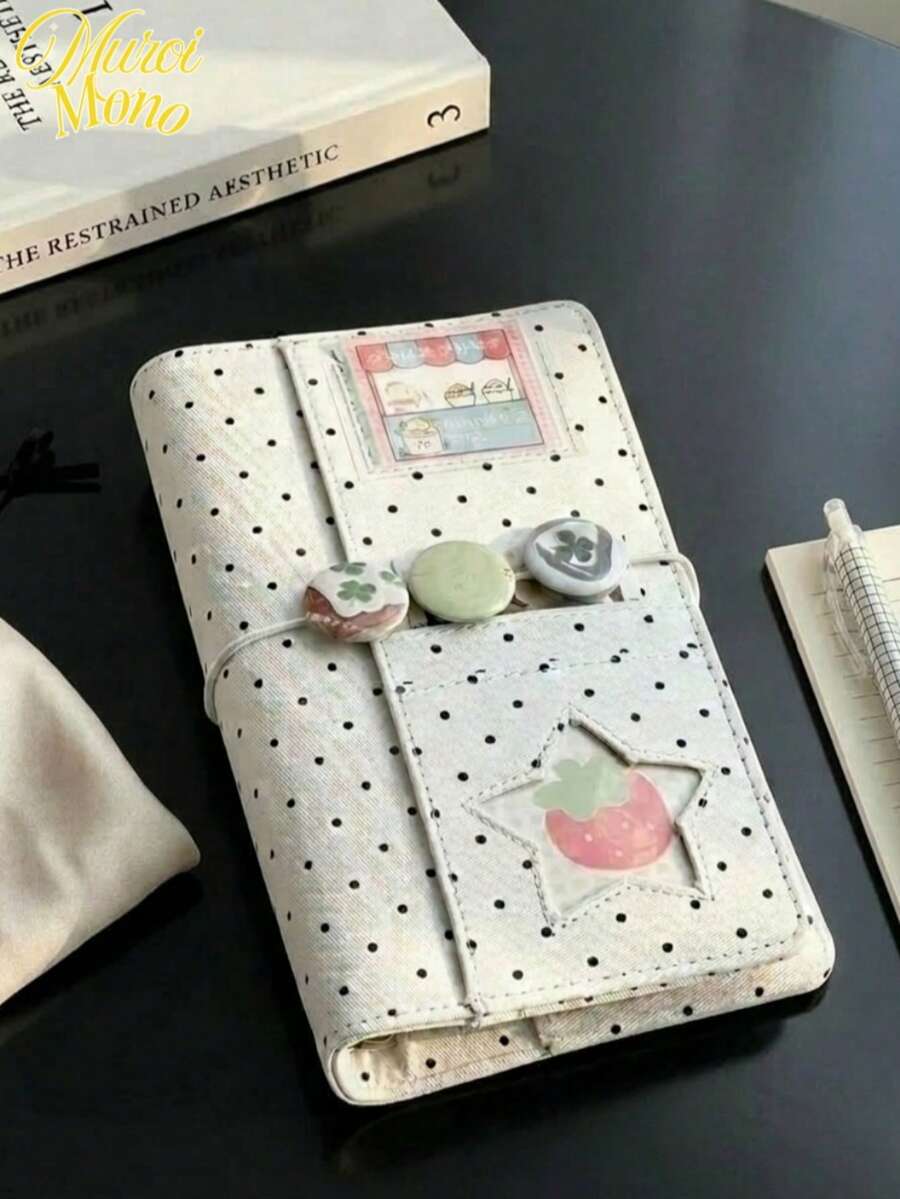 Muroi Mono Korean Style Polka Dot Denim A6 Notebook, Polka Dot Cloth Notebook Shell, Simple Korean Style Polka Dot Cloth A6 Loose Leaf Notebook, Student High-Value DIY Notebook, Portable Notebook, Adjustable Cover For Notebook, Front And Rear Storage Function Metal Loose Leaf Clip, Sturdy And Durable Diary Notebook Material, Daily Writing Travel Diary School Office Supplies, Birthday And Back To School Season Simple Style Notebook Gift. - multicolor - View 1