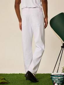 Tonviero Quần Jeans Nam Kiểu Dáng Đơn Giản Màu Trơn Đơn Giản Kiểu Dáng Thẳng - trắng - Xem 2