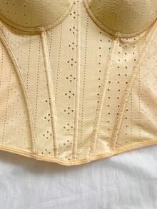 Soleia Women's Vacation Solid Color Hollow Embroidery Spaghetti Strap Wavy Knit Texture Camisole Tank Top - Yellow - View 6