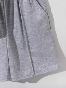 SHEIN 青少年男孩拉鍊素色短袖 Polo 衫與短褲休閒套裝 - 灰色 - 查看 3