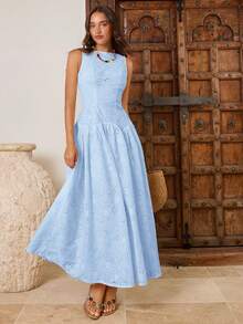 Enchnt Women's Elegant Romantic Ruched Waist Embroidered Dress, Suitable For Parties Vacation And Gatherings Baby Blue Summer - Baby Blue - View 4