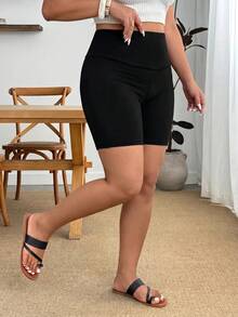 Enliva 大尺碼女款夏季超薄高腰塑形五分內搭褲，透氣夏季單車短褲，適合蘋果型與圓潤身型 - 黑色 - 查看 8