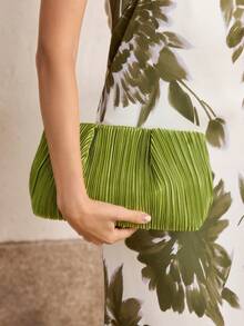 MOTF LADIES' FASHIONABLE GREEN PLEATED CLUTCH BAG, EXQUISITE PARTY AND DINNER BAG, COMMUTER DAILY DRESS MATCHING - Green - View 6