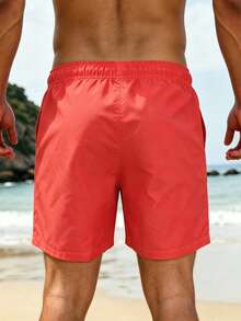 Oro Vacation Men's Casual Coconut Tree Drawstring Beach Shorts, Holiday - Watermelon Pink - View 2