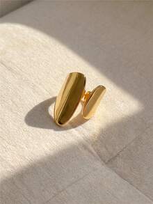 Resyla 1pc Unique Design European And American Style Exaggerated Wide Open Adjustable Ring For Internet Celebrity - Yellow Gold - View 1