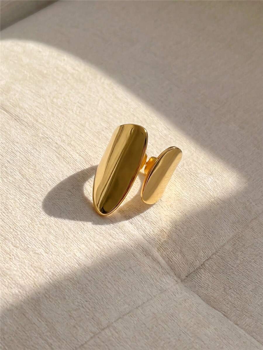 Resyla 1pc Unique Design European And American Style Exaggerated Wide Open Adjustable Ring For Internet Celebrity - Yellow Gold - View 1