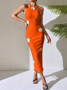 SHEIN Raffinéa Floral Print Bodycon Dress - Orange - View 6