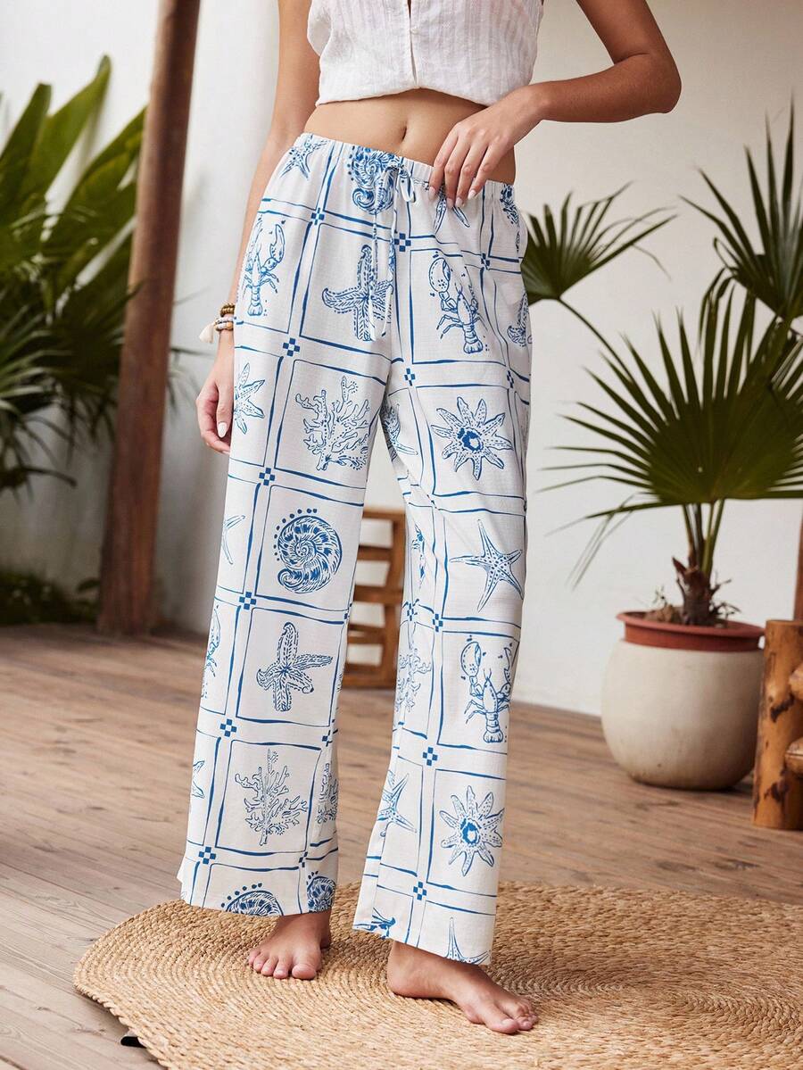 Lullawish Quần pajama nữ họa tiết bong bóng nhăn nhúm phong cách Bohemian Ocean Element. - Nhiều màu - Xem 1