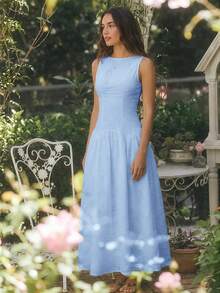 Enchnt Women's Elegant Romantic Ruched Waist Embroidered Dress, Suitable For Parties Vacation And Gatherings Baby Blue Summer - Baby Blue - View 8