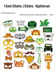 1/3/5 Sets Jungle Animal Handheld Photo Booth Props, Fun Creative Party Photo Props For Birthday Celebration, Festive Party Decor Supplies - multicolor - View 11