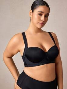 Veilyse Sujetador negro sin costuras de talla grande MIMILEMON, sujetador cómodo con tirantes anchos y minimalista que brinda soporte y elevación - Negro - Ver 8