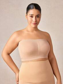 Veilyse 1pc Plus Size Women Seamless Wireless Bra, Full Coverage Comfortable Breathable Tube Top Bra - Apricot - View 8
