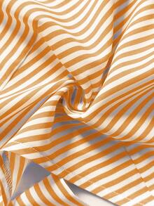 Sunspun Plus Size Women Casual Halter Neck Striped Hollow Out Shirt, Blue & White, Comfortable For Spring & Summer - Yellow - View 6