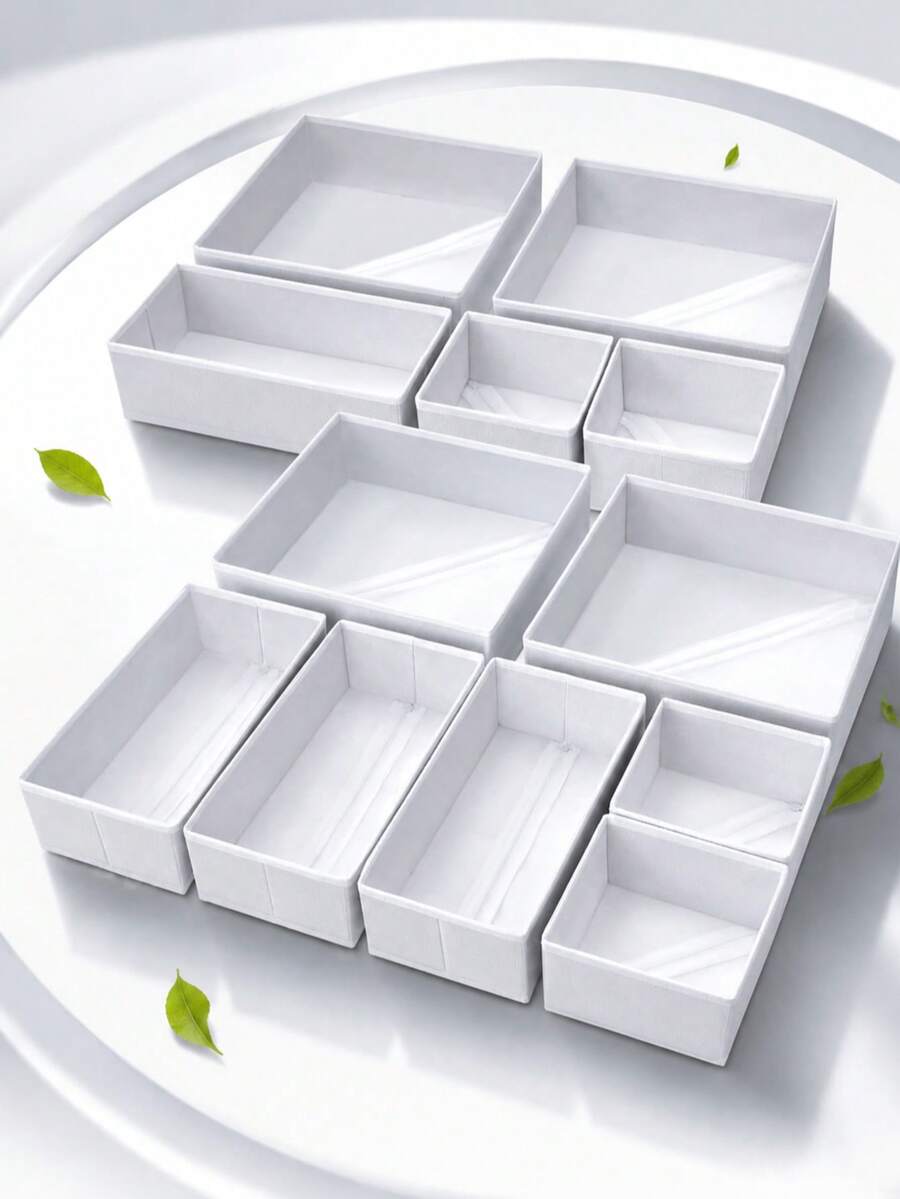 6件套布艺化妆品收纳盒抽屉整理器多隔层珠宝收纳盒便携式化妆品收纳盒带提手家居装饰房间装饰卧室装饰旅行收纳梳妆台收纳盒柔软纺织防尘收纳方案 - 白色 - 查看 1