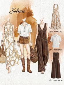 Solivie Đầm dự tiệc thường ngày kiểu cổ yếm xếp ly in họa tiết dây xích dành cho nữ - Màu be - Xem 10