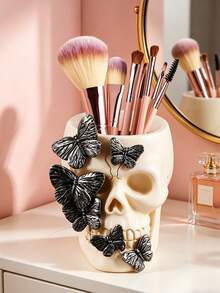 Gothic Skull And Butterfly Resin Storage Box - The Unique Engraved Design With Black Butterflies Makes It Perfect For Storing Makeup Brushes, Pencils Or Small Accessories. It Can Be Placed On A Vanity Table, Office Desk Or A Gothic-Style Corner. It Offers A Fashionable And Avant-Garde Storage Solution For Those Who Love Beauty And Alternative Home Decoration. - New Model - View 7
