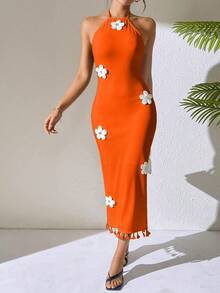 SHEIN Raffinéa Floral Print Bodycon Dress - Orange - View 4