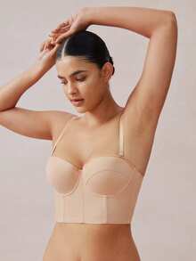 Veilyse Áo croptop cúp ngực không dây màu be dành cho nữ - Dây đeo có thể tháo rời, thích hợp mặc đi nghỉ mát. - Màu be - Xem 3