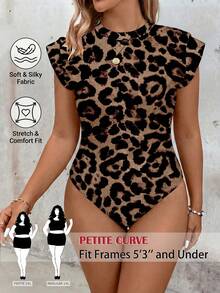 SHEIN PETITE CURVE 大码女式休闲简约豹纹连体衣，适合春夏海滩穿着及休闲外出 - 彩色 - 查看 1