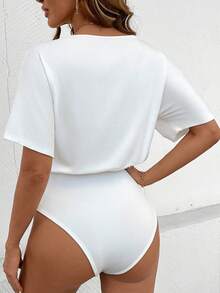 SHEIN PETITE CURVE 大尺碼女款休閒連身衣，黑白配色，秋季，簡約休閒，日常，優雅小巧連身衣適用於日常、派對、婚禮、度假，Y2K風格 - 黑與白 - 查看 2