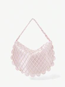 Viva Strut Ladies, Women Pink Imitation Round Seashell Pieces Top Handle Bags, Handmade Bag, Fashionable, Simple, Personalized, Versatile, Sweet And Cool Girls, Hot Girls, For Beach, Vacation, Holiday, Summer, Seaside, Beach Party - Pink - View 4