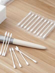 100pcs/Bag, Individually Wrapped, Travel Portable, Single Swab Is Portable To Carry, Double Headed Swab, One End Pointed And One End Rounded, Cleaning Make Up Remover Swab For Both Men And Women Accessories, Face Towel, Cotton Buds - White - View 6