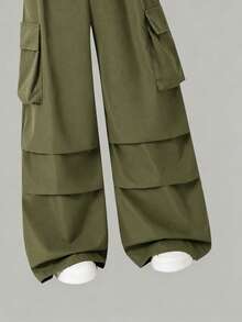 SHEIN 2pcs/Set Tween Girls Casual Cargo Pants Set,Green,Sagegreen,80s Back-To-School Outfit,Short Sleeve T-Shirtschool Trousers For Spring/Summer - Army Green - View 4