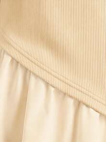 Franclia Beige Summer Chic Everyday Back-To-School Knit Patchwork White Woven Skirt Set,Slim Cute Minimalist Commuting Versatile Daily Gathering Outfit - Apricot - View 7