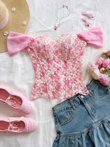 Soleia Áo corset ren hai lớp ôm sát gợi cảm kiểu Âu và Mỹ, hở vai, khoét rỗng và thêu họa tiết, trang phục dự tiệc đêm màu trắng cho nữ, đi chơi, dự đám cưới, mùa thu/đông. - Nhiều màu - Xem 5