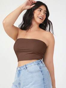 SHEIN BASICS 大码女式夏季纯色百搭露脐抹胸上衣 - 彩色 - 查看 3