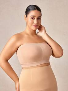 Veilyse 1pc Plus Size Women Seamless Wireless Bra, Full Coverage Comfortable Breathable Tube Top Bra - Apricot - View 10