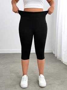 Enliva Leggings de yoga slim avec poches latérales, grande taille, tissu respirant, pour l'été, compatible avec la forme de corps arrondie - Noir - Voir 5