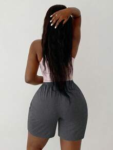 Slaydiva Summer Casual Sports Front Toothpick Pleat Design Five-Quarter Pants Cycling Pants Sweatpants Light Gray Women's Shorts - Dark Grey - View 2
