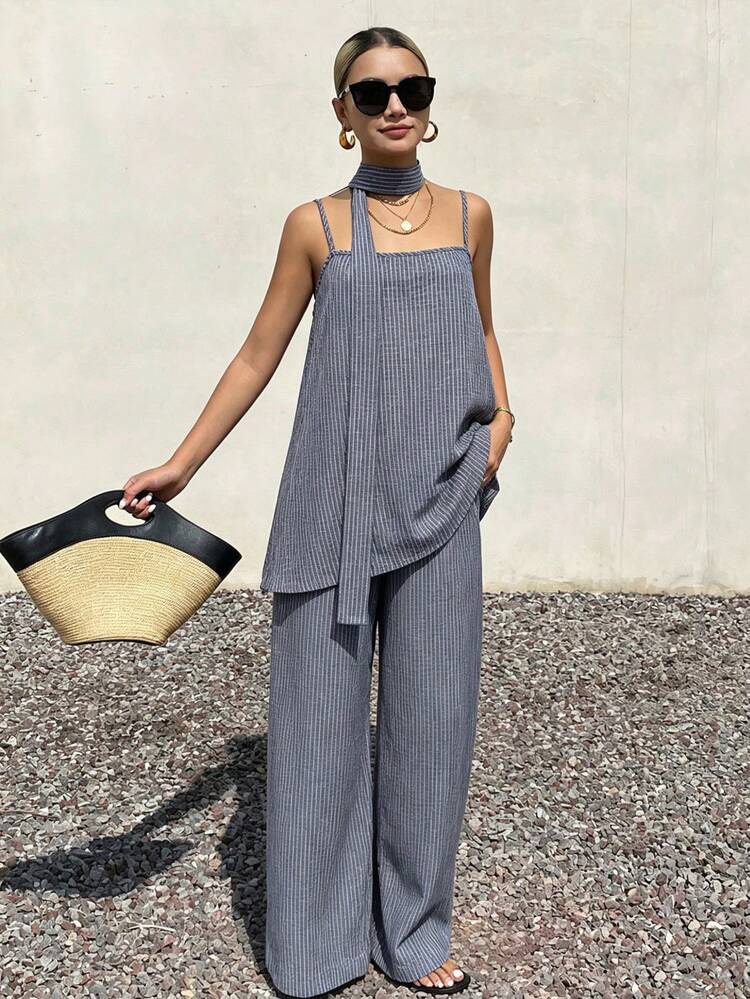 Women's Vacation Striped Camisole And Pants Casual 2 Pieces Set